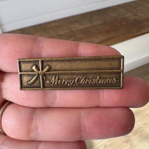 Vintage Merry Christmas Brass Tone Pin Brooch